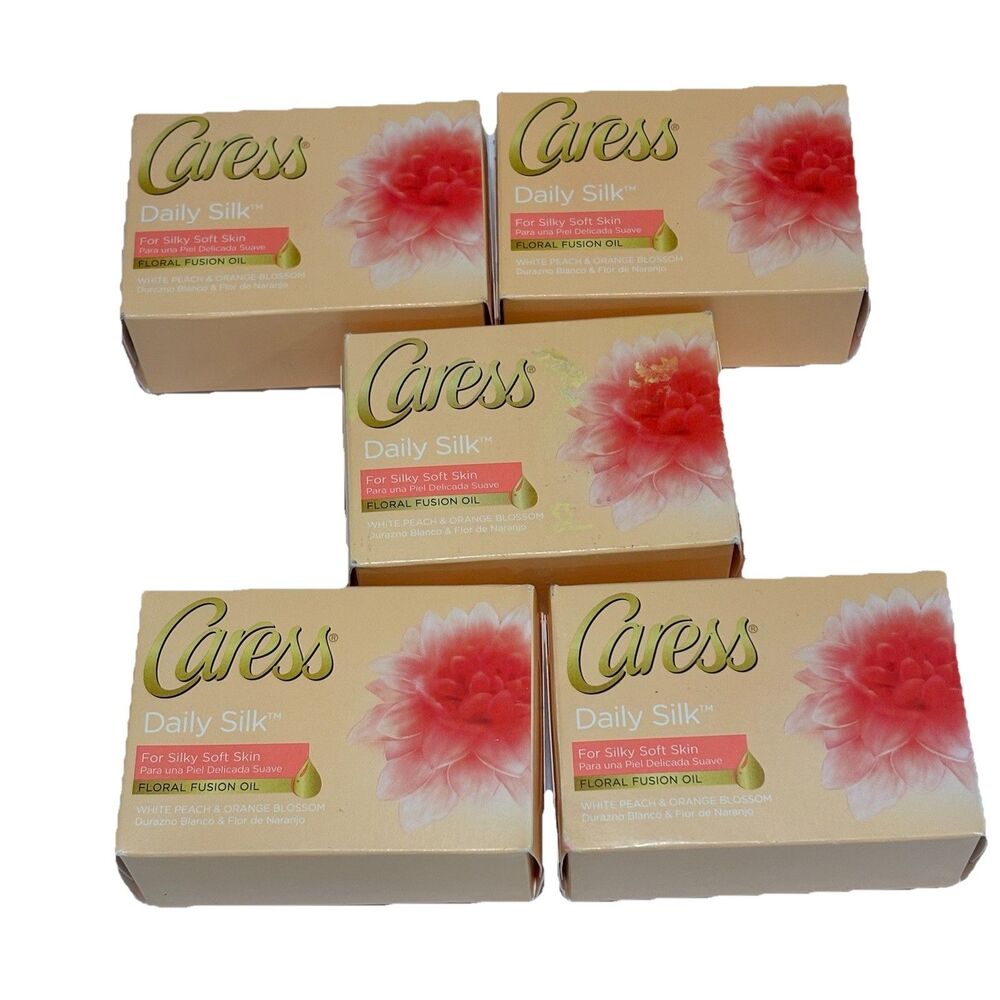 Caress Daily Silk Bar Soap 4 oz White Peach & Orange Blossom NEW Lot of 5